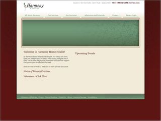Web site www.harmonyhomehealth.com, Harmony Home Health & Hospice